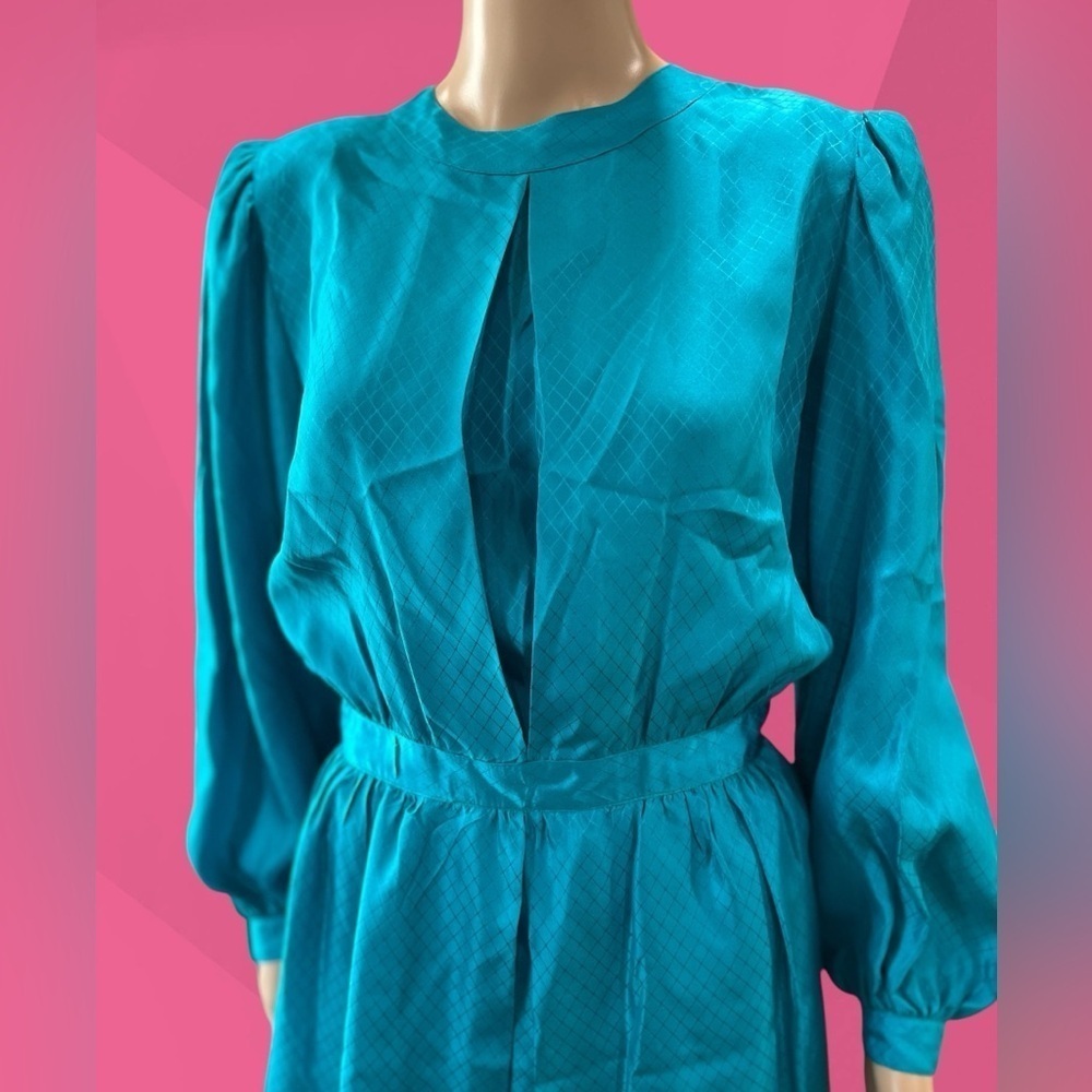 Silk secretary career style disco dress-10 vintage 80’s - Picture 4 of 10